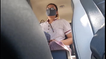 Teacher gets picked up and gives blowjob for free taxi ride