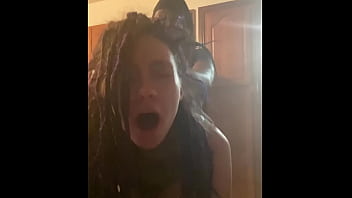 Latina with dreadlocks gets her head fucked in the kitchen